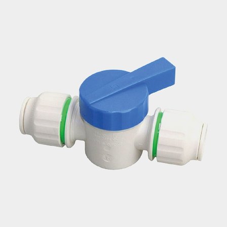 Valvola di chiusura Whale Shut-off Valve, plastica, Whale Quick Connect 15 mm (WS15), bianco, blu