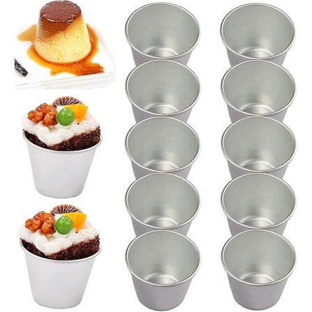 10 stk. puddingformer, 10 stk. muffinsformer i aluminium, darioleformer, non-stick mini bakeformer, skåler, eggterte, muffinsformer XL