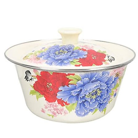 Salat Emaljetøy Blomsterstil servant Smørebeholder Emalje blandeskål Emaljeservant med lokk