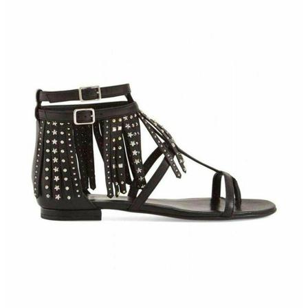 Saint Laurent Leather Fringe Sandalen , Zwart , Dames , Maat: 41 EU