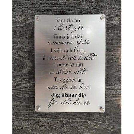 Poster/Tavla i akryl Kärleksdikt Borstad metall