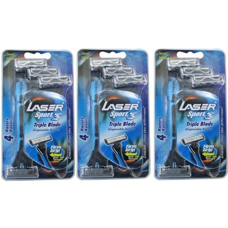 Rakhyvlar 12-pack Laser Sport, 3-bladig hyvel för män, killar