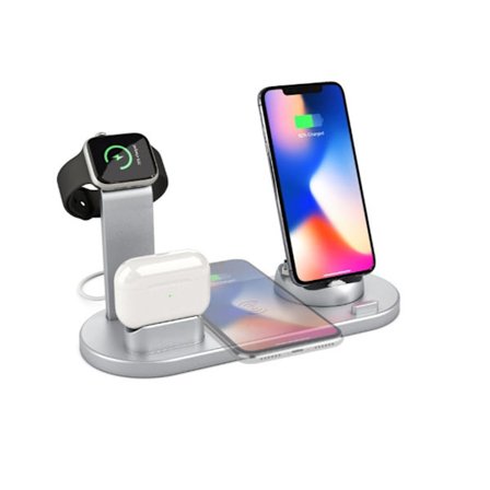 Snabb trådlös laddare 4-i-1 laddningsställ kompatibel med iPhone, iPad, AirPods