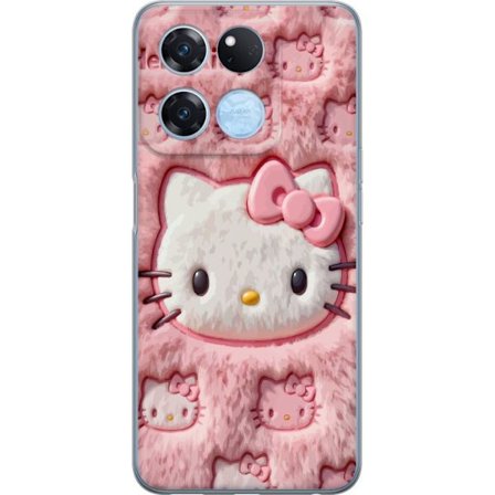 Yhteensopiva Puhelinkuori OnePlus Ace Racing Hello Kitty vaaleanpunainen pörröinen tausta, jossa on ikoninen kasvot ja kawaii-esteettisyys