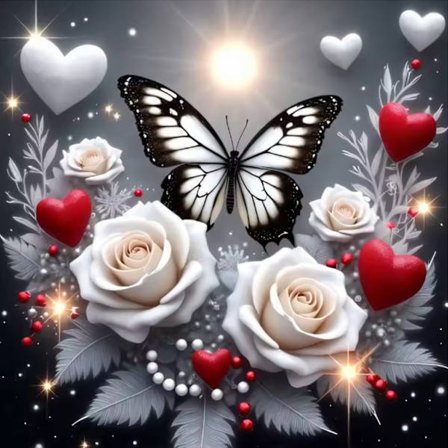 Diamantmålning 5D Fjäril Djur Full Borr Diamantmosaik Kit Rosblomma Bilder Strass