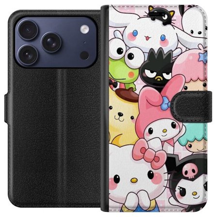 Kompatibelt Lommeboketui til Apple iPhone 17 Pro Tett mønster av søte figurer med store øyne i ulike farger og uttrykk med LABUBU-tekst