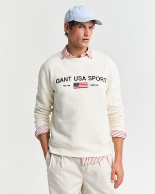 GANT - Crew neck genser med Gant grafikk til herre cream