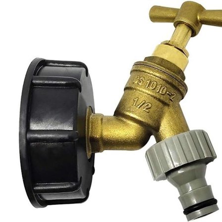 S60X6 Messing IBC Tank til Hagekran Adapter med 1/2" Slange KLB