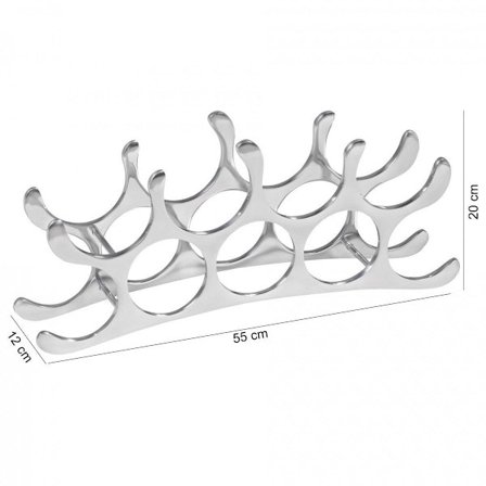 Rootz Design vinreol i aluminium 9 flasker i sølv 55x20x12 cm - Flaskehylde vintilbehør flad moderne - Metal Deco Vinflaskeholder Smal Køkkenhylde - A