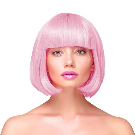 Peruk Kort Rakt Hår - Ljusrosa