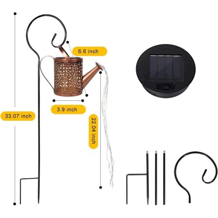 Solcelledrevet vanningskanne med kaskadelys Vannkanne Solcellelys Hagedekorative Solcellefosslys Vanntett Hengende lys