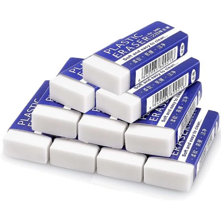 10 stk Viskelær - Hvite Viskegummi Multipakning for Barn, Skole, Kontor, Voksne, Klassisk Latexfri Plastgummi