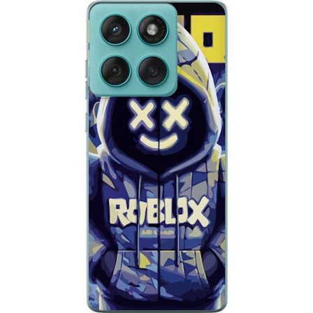 Kompatibelt Mobildeksel til Motorola Motorola Edge 60 Fusion Blågul Roblox hettegenserfigur med minimalistisk neonstil og masket ansikt, moderne spil