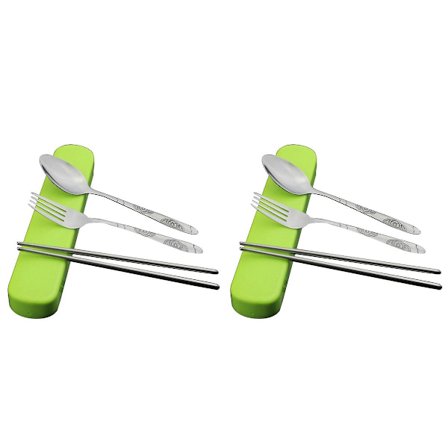 12 stk. Servisesett i rustfritt stål, bærbart reiseskje gaffel spisepinner sølvtøy sett camping bestikksett med trekktype oppbevaringsboks (