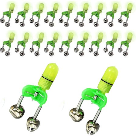 20 stk. LED dobbeltklokke natfiskeri alarmclips, fiskeri bid alarm indikatorer, LED natfiskeri stang bid alarm lys.