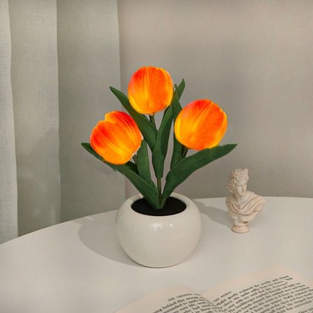 LED Tulpan Bordslampa Konstgjord Blomma ORANGE