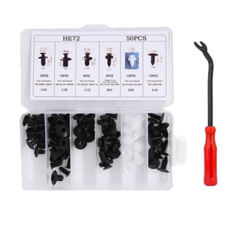 Festeelementer til bil i plast, 50-pakning