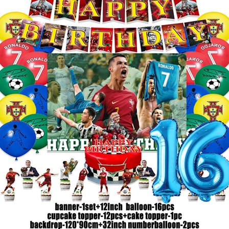 Cristiano&Ronaldo-teema Lasten syntymäpäiväjuhlakoristelu Jalkapalloilija Cr7 Ilmapallobanneri Taustat Kakkupäälliset Lapsille Aikuinen Lahja