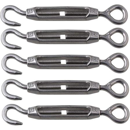 M4 5-pack 304 rostfritt stål spännskruv med krok och öga
