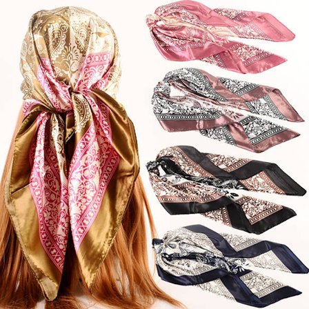 4 stk. 90 * 90 cm satin hovedtørklæde, silke hals tørklæde, sove