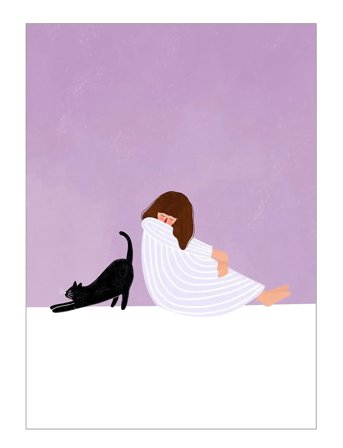 Poster & Frame Bea Muller - Girl And Cat - Purple - 50X70CM