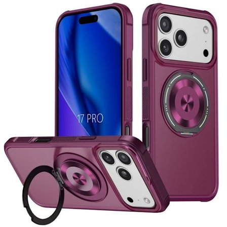 Beskytter - BOOLING - til iPhone 17 Pro - Hybrid med roterende magnetisk ring - Rød