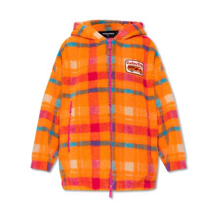 Dsquared2, Camping Crew Check Teddy Zip Jacket Oranje, Dames, Maat:S