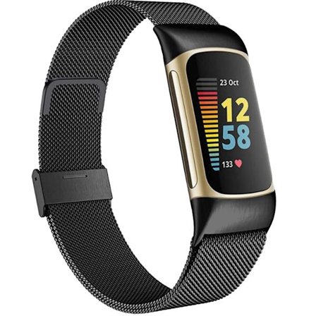 Metallnät Loop Armband för Fitbit Charge 5, Magnetisk Stängning Rostfritt Stål Ersättningsarmband med Andningsbar Nätdesign, Säkra Kontakter