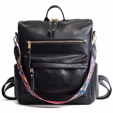 Kvinner jente ryggsekk skulderveske skolesekk Pu Retro Stor kapasitet Reise Koreansk stil Minimalistisk britisk stil Crossbody Black