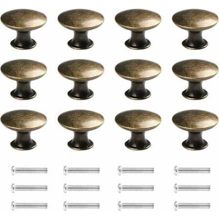 Sats med 12 antika mässingsknoppar för lådor med 30 mm diameter (grön brons)