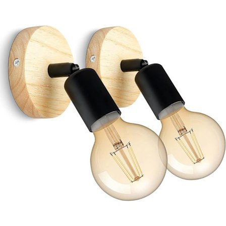 Vintage vegglampe i tre, 180° roterbar retro industriell vegglampe