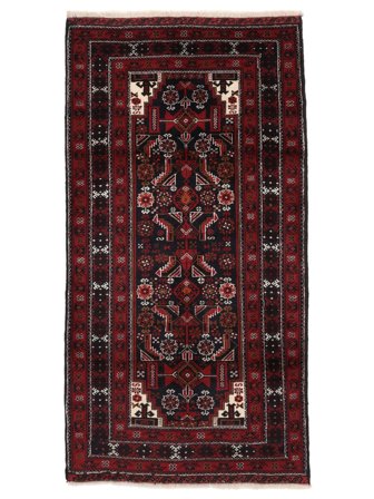 Beluch Matta Handknuten 95X175 Svart/Mörkröd Persien/Iran