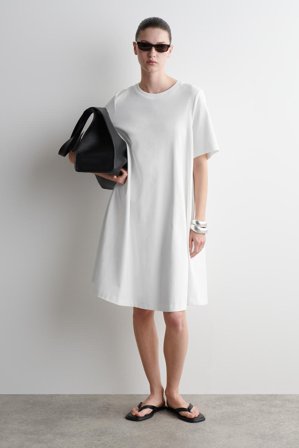COS Women's Vestido Camiseta Corto Acampanado in Blanco