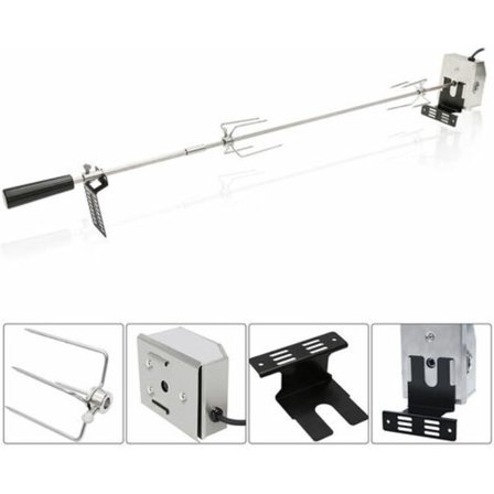 117cm grillspyd med 2 kødspyd og rustfrit stål motor 220V rotisserie elektrisk rotisserie