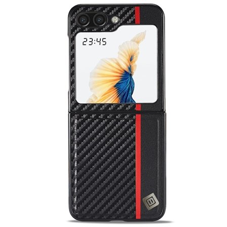 SKALO Samsung Z Flip6 LC.IMEEKE Carbon Fiber PU-nahkakuori - Musta