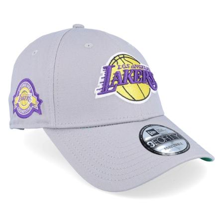 New Era - Los Angeles Lakers Team Side Patch 9FORTY Grey Adjustable Adjustable Grey Cap - NBA @ Hatstore