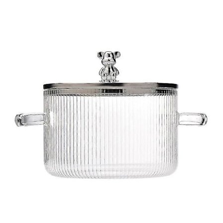 Gryde i glas 1,6 liter - Varmebestandig glasgryde med låg, kasserolle til suppe, pasta og babymad (1600 ml) - Superb