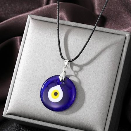 Farge Glass Blå Onde Øyne Anheng Halskjede Kvinner Menn Runde Tur