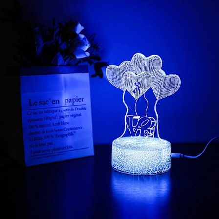 Hjärta 3D LED-illusion lampa kärlek nattlampa, LED-skrivbordslampa R