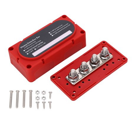 DC48V 300A Strømfordelingsblokk M10x4 Terminal Dobbel Rad Samleskinne Barriere Strip for 12V til 48V Biler Lastebiler Bobiler Marine Skip