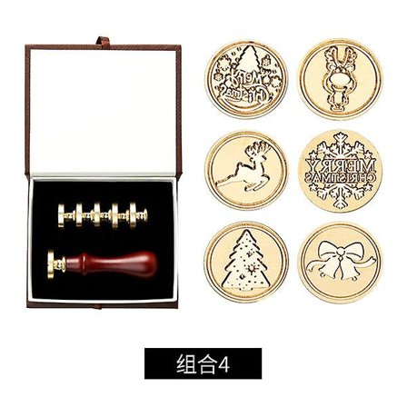 Set med vaxförseglingsstämplar, avtagbart förseglingshuvud i koppar, vintage klassiskt stämpelset med presentask