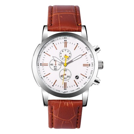 Moderigtigt herre- og dameur med analog PU-læderrem, brun