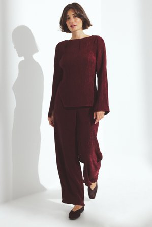 NA-KD Strukturierte Hose mit mittlerer Taille - Weite Hosen - Burgundy - EU 36