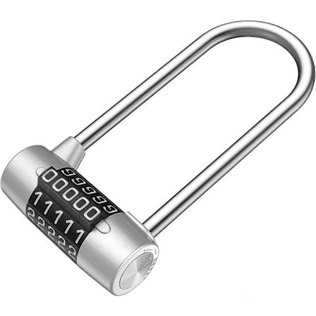 5-sifret kombinasjonshengelås. 4,65 tommer lang bøyle, resettbar hengelås. ZIB