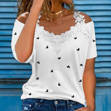 T-shirt Med Spetsskarvning För Kvinnor Off Shoulder Pullover