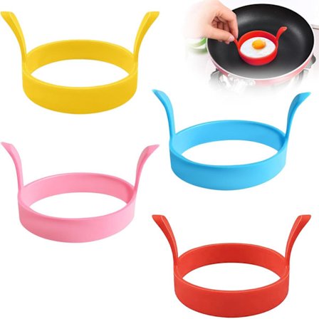 Silikonform for stekte egg, 8 cm, Omelettform, Rund pannekakeform, Non-stick eggringer, Eggform med varmebestandige håndtak, kompatibel med posjerte 