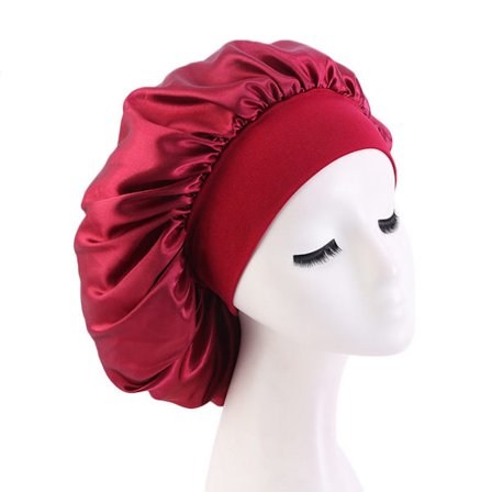 Fashion Big Size Satin Silk Bonnet Sleep Night Cap Head Cover Black