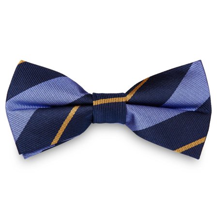 Pastel Blue & Gold Stripe Navy Silk Pre-Tied Bow Tie for Men - Pre-tied bow ties