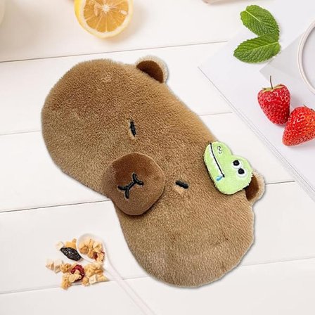 PERFECTSIGHT Sød Plys Øjenmaske, Let Justerbar Øjenskygge, Kunstpelsbetræk til Kvinder Mænd Søvn Rejse Lur (Capybara)