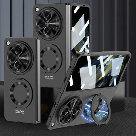 Til Oneplus Open Kickstand Etui, Heavy Duty Stødsikkert Cover Med Skærmbeskytter & Magsafe Ringholder Slank Beskyttende Telefon Etui black